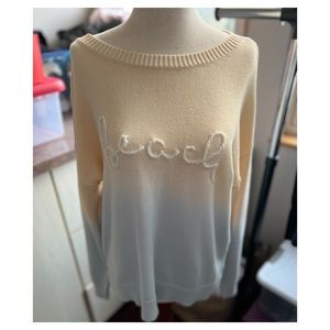 Tribal Beach Word Ombre Yellow Blue Sweater Size M- NEW